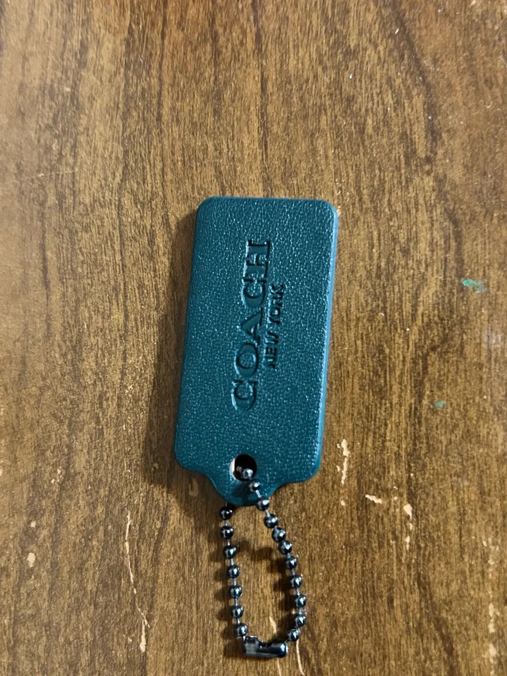 Coach Green Teal Leather Phone Charm with Ball Chain